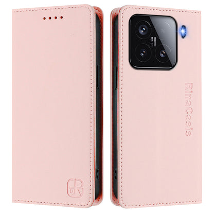 Xiaomi 15 Dual-Folded Magnetic Suction RFID Blocking PU Leather Wallet Phone Case with Card Slots, Cash Pocket, Kickstand, Full Protective Flip Cover