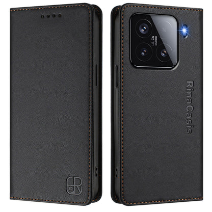 Xiaomi 15 Dual-Folded Magnetic Suction RFID Blocking PU Leather Wallet Phone Case with Card Slots, Cash Pocket, Kickstand, Full Protective Flip Cover