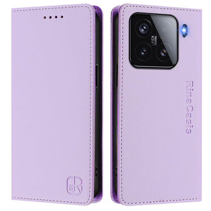 Xiaomi 15 Dual-Folded Magnetic Suction RFID Blocking PU Leather Wallet Phone Case with Card Slots, Cash Pocket, Kickstand, Full Protective Flip Cover