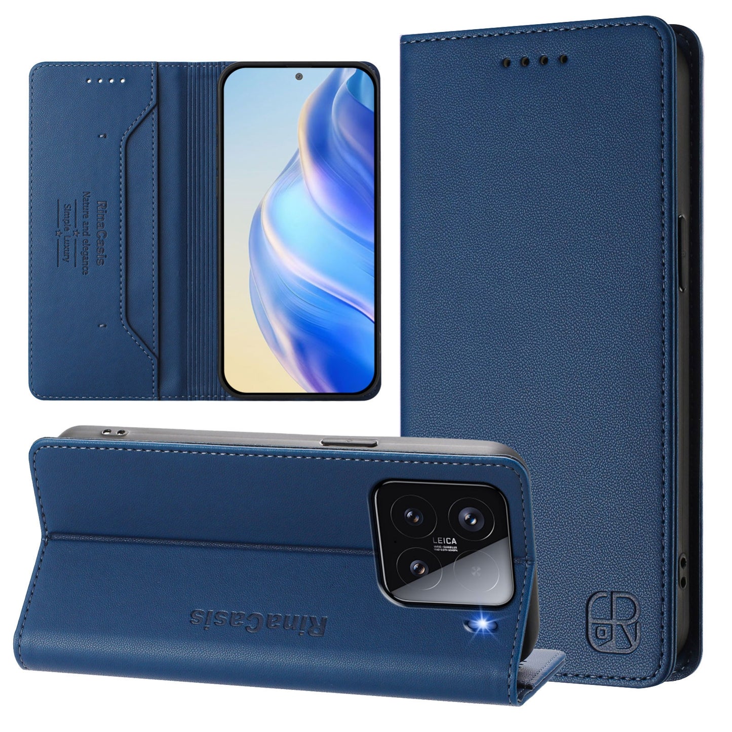 Xiaomi 15 Dual-Folded Magnetic Suction RFID Blocking PU Leather Wallet Phone Case with Card Slots, Cash Pocket, Kickstand, Full Protective Flip Cover