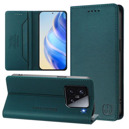 Xiaomi 15 Dual-Folded Magnetic Suction RFID Blocking PU Leather Wallet Phone Case with Card Slots, Cash Pocket, Kickstand, Full Protective Flip Cover