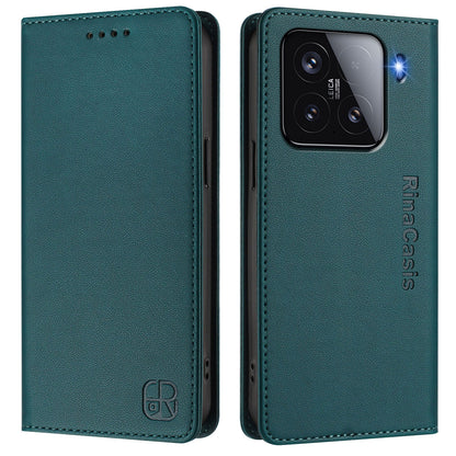 Xiaomi 15 Dual-Folded Magnetic Suction RFID Blocking PU Leather Wallet Phone Case with Card Slots, Cash Pocket, Kickstand, Full Protective Flip Cover