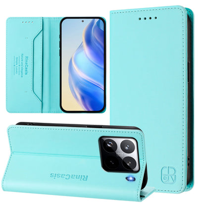 Xiaomi 15 Pro Dual-Folded Magnetic Suction RFID Blocking PU Leather Wallet Phone Case with Card Slots, Cash Pocket, Kickstand, Full Protective Flip Cover