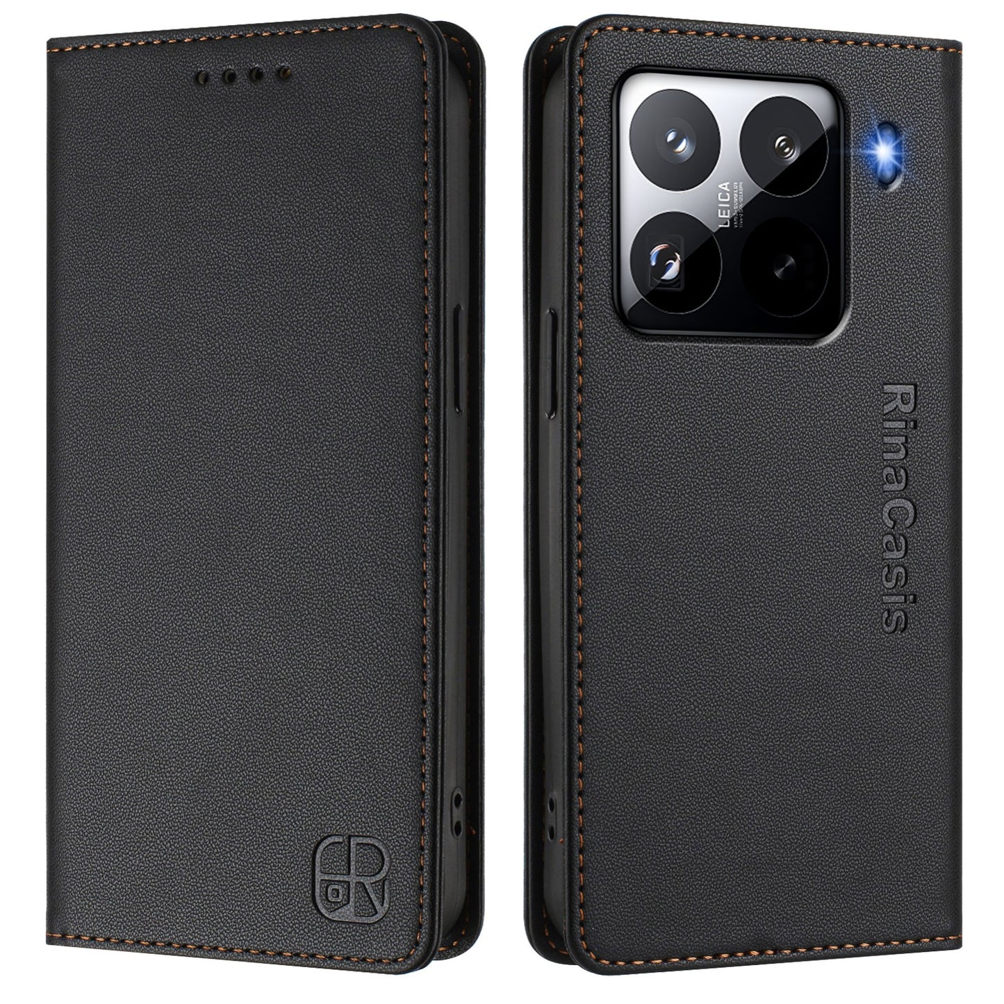Xiaomi 15 Pro Dual-Folded Magnetic Suction RFID Blocking PU Leather Wallet Phone Case with Card Slots, Cash Pocket, Kickstand, Full Protective Flip Cover