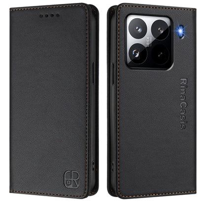Xiaomi 15 Pro Dual-Folded Magnetic Suction RFID Blocking PU Leather Wallet Phone Case with Card Slots, Cash Pocket, Kickstand, Full Protective Flip Cover