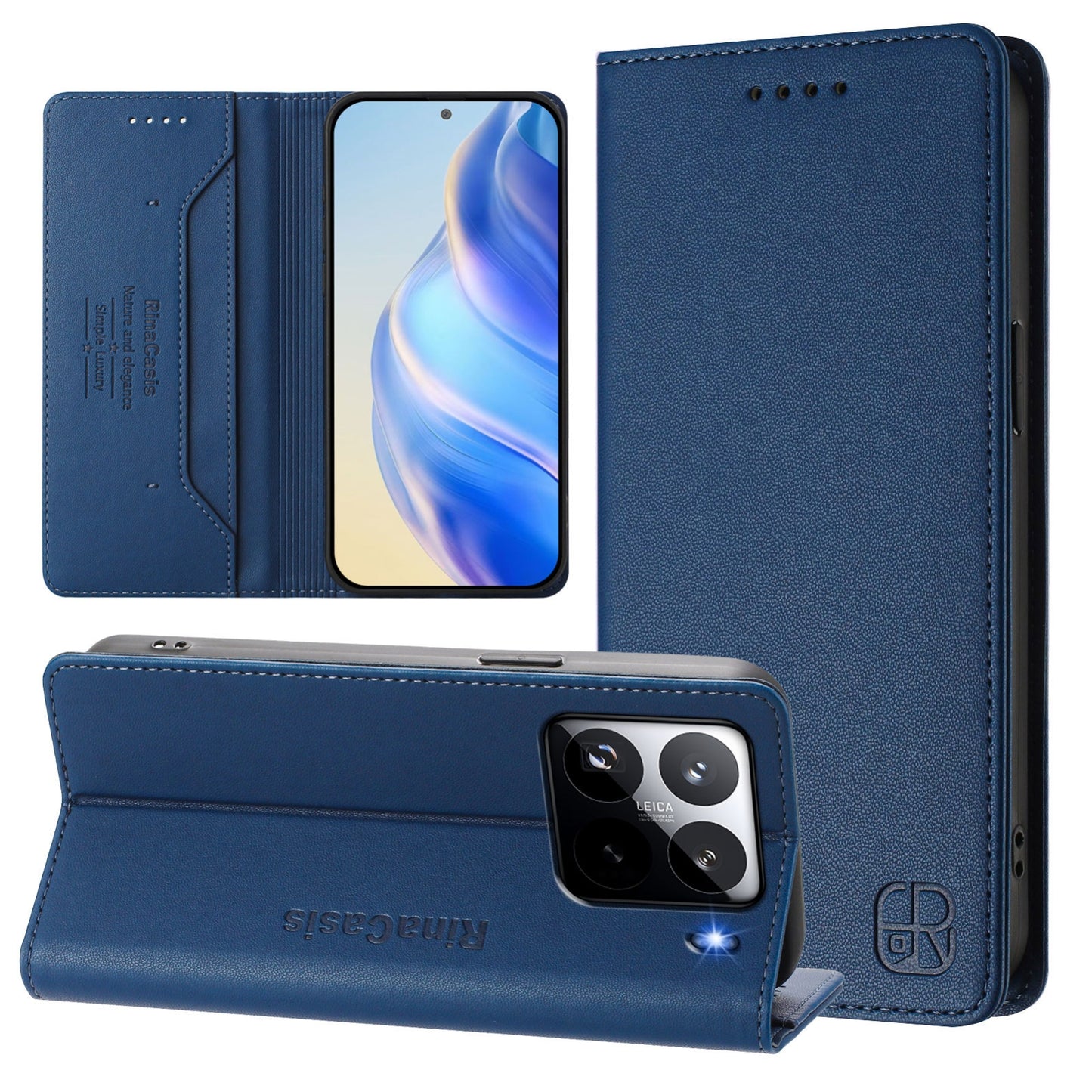 Xiaomi 15 Pro Dual-Folded Magnetic Suction RFID Blocking PU Leather Wallet Phone Case with Card Slots, Cash Pocket, Kickstand, Full Protective Flip Cover