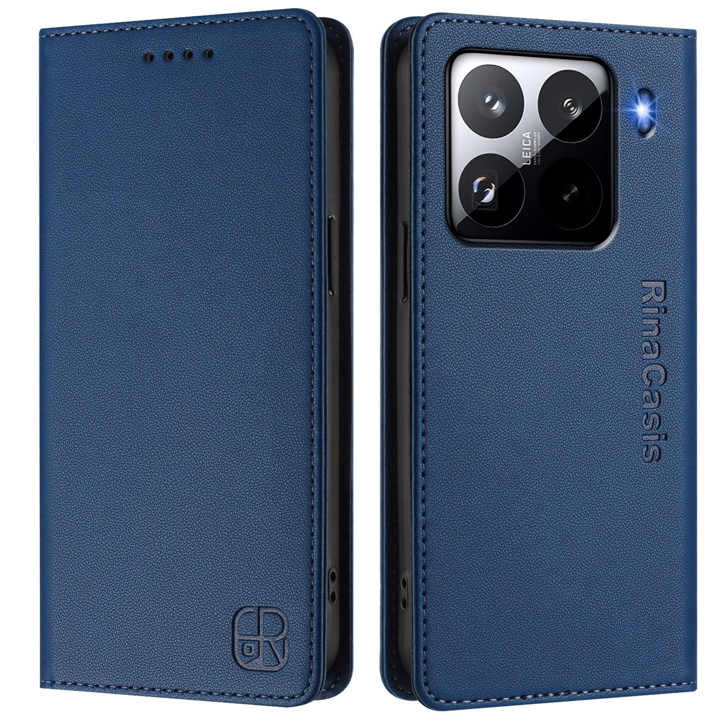 Xiaomi 15 Pro Dual-Folded Magnetic Suction RFID Blocking PU Leather Wallet Phone Case with Card Slots, Cash Pocket, Kickstand, Full Protective Flip Cover