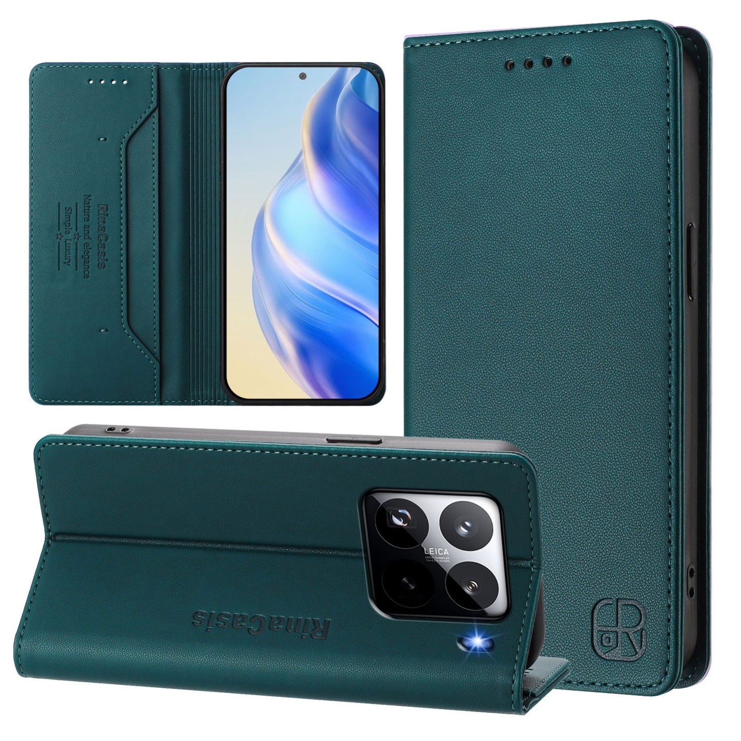 Xiaomi 15 Pro Dual-Folded Magnetic Suction RFID Blocking PU Leather Wallet Phone Case with Card Slots, Cash Pocket, Kickstand, Full Protective Flip Cover