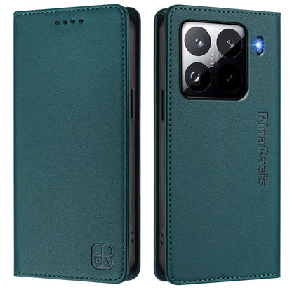 Xiaomi 15 Pro Dual-Folded Magnetic Suction RFID Blocking PU Leather Wallet Phone Case with Card Slots, Cash Pocket, Kickstand, Full Protective Flip Cover