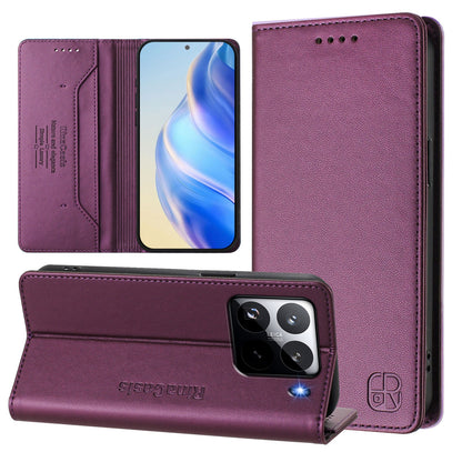 Xiaomi 15 Pro Dual-Folded Magnetic Suction RFID Blocking PU Leather Wallet Phone Case with Card Slots, Cash Pocket, Kickstand, Full Protective Flip Cover