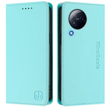 Xiaomi Civi 3 5G Dual-Folded Magnetic Suction RFID Blocking PU Leather Wallet Phone Case with Card Slots, Cash Pocket, Kickstand, Full Protective Flip Cover