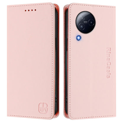 Xiaomi Civi 3 5G Dual-Folded Magnetic Suction RFID Blocking PU Leather Wallet Phone Case with Card Slots, Cash Pocket, Kickstand, Full Protective Flip Cover
