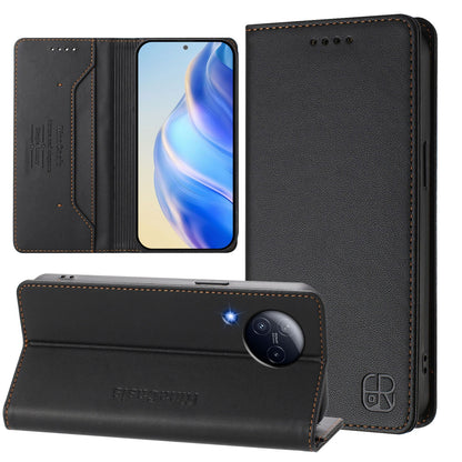 Xiaomi Civi 3 5G Dual-Folded Magnetic Suction RFID Blocking PU Leather Wallet Phone Case with Card Slots, Cash Pocket, Kickstand, Full Protective Flip Cover