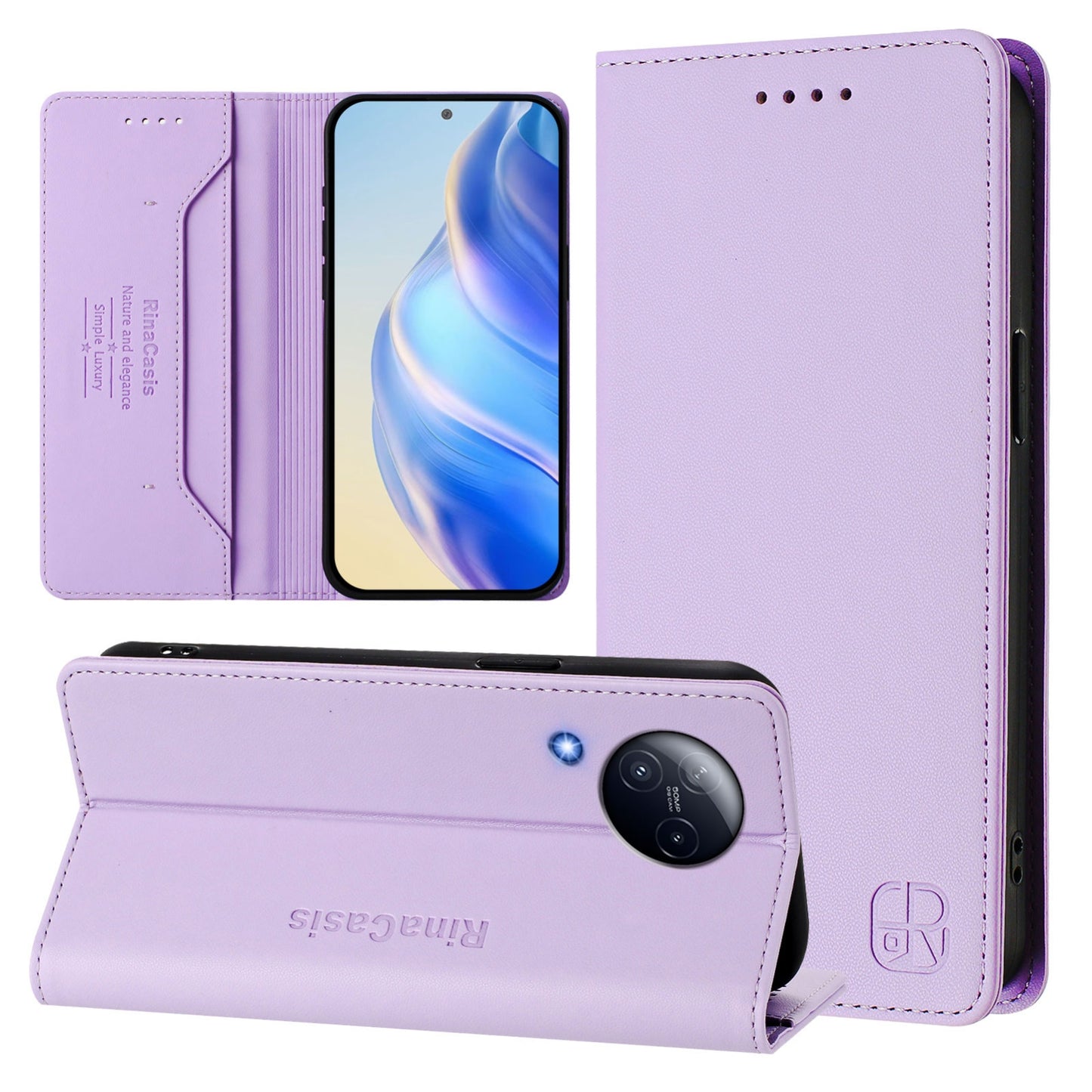 Xiaomi Civi 3 5G Dual-Folded Magnetic Suction RFID Blocking PU Leather Wallet Phone Case with Card Slots, Cash Pocket, Kickstand, Full Protective Flip Cover