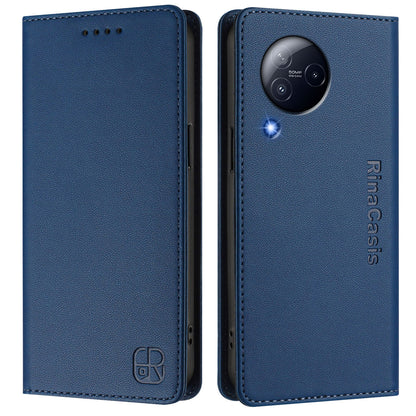 Xiaomi Civi 3 5G Dual-Folded Magnetic Suction RFID Blocking PU Leather Wallet Phone Case with Card Slots, Cash Pocket, Kickstand, Full Protective Flip Cover