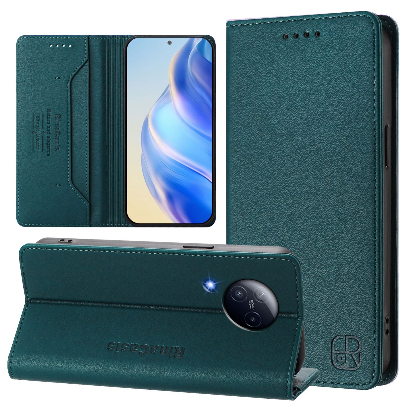 Xiaomi Civi 3 5G Dual-Folded Magnetic Suction RFID Blocking PU Leather Wallet Phone Case with Card Slots, Cash Pocket, Kickstand, Full Protective Flip Cover