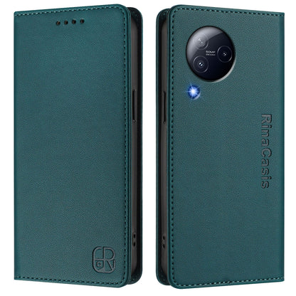 Xiaomi Civi 3 5G Dual-Folded Magnetic Suction RFID Blocking PU Leather Wallet Phone Case with Card Slots, Cash Pocket, Kickstand, Full Protective Flip Cover