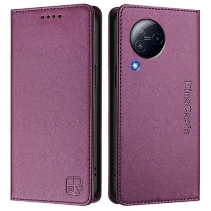 Xiaomi Civi 3 5G Dual-Folded Magnetic Suction RFID Blocking PU Leather Wallet Phone Case with Card Slots, Cash Pocket, Kickstand, Full Protective Flip Cover
