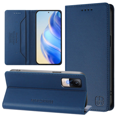 Xiaomi Civi 1S Dual-Folded Magnetic Suction RFID Blocking PU Leather Wallet Phone Case with Card Slots, Cash Pocket, Kickstand, Full Protective Flip Cover