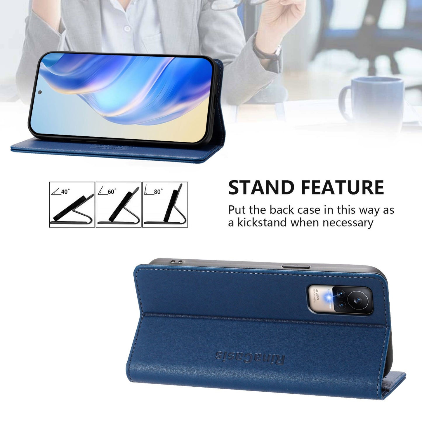 Xiaomi Civi 1S Dual-Folded Magnetic Suction RFID Blocking PU Leather Wallet Phone Case with Card Slots, Cash Pocket, Kickstand, Full Protective Flip Cover