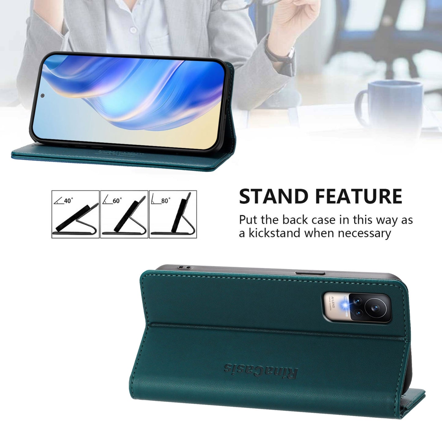 Xiaomi Civi 1S Dual-Folded Magnetic Suction RFID Blocking PU Leather Wallet Phone Case with Card Slots, Cash Pocket, Kickstand, Full Protective Flip Cover