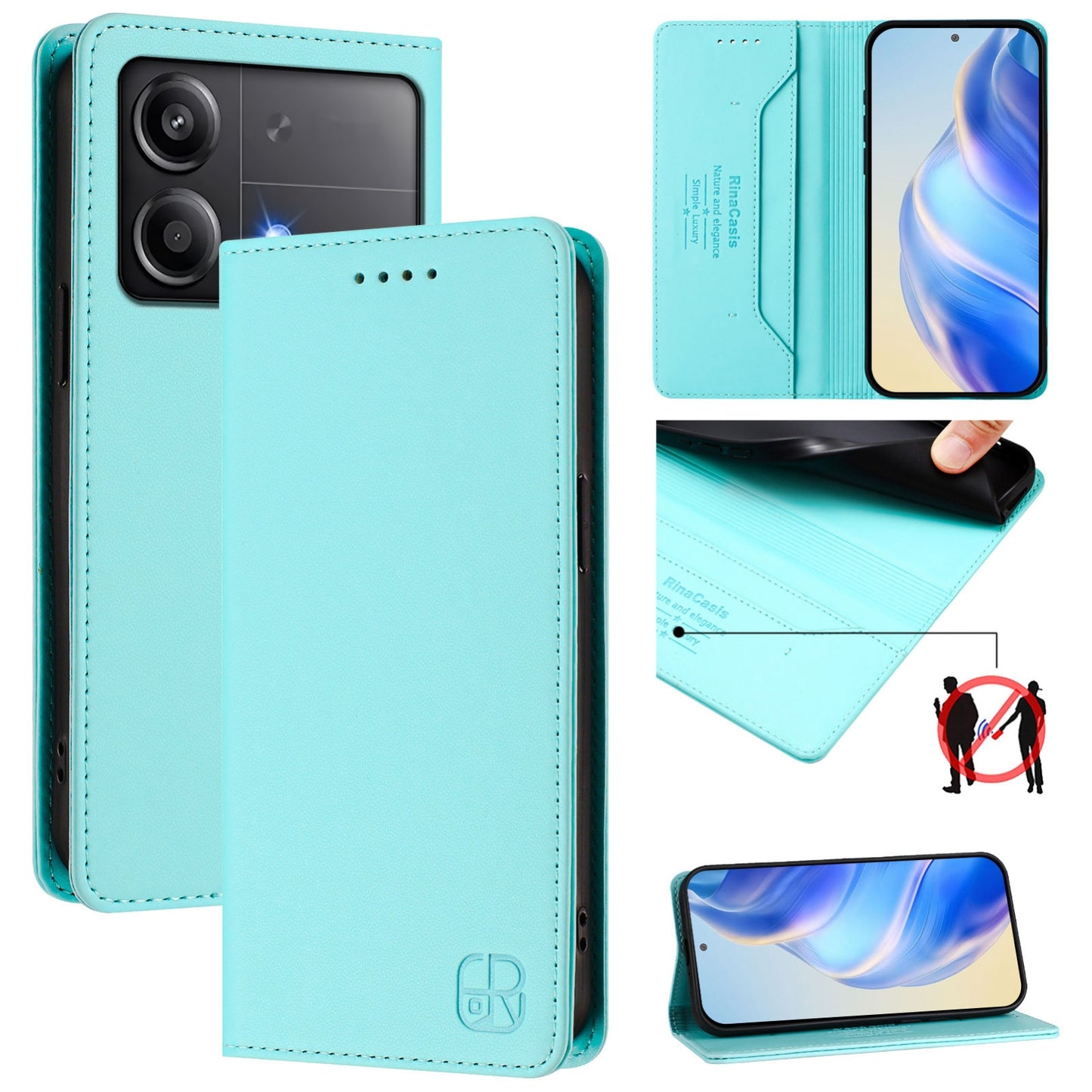Xiaomi Poco X6 Neo 5G Dual-Folded Magnetic Suction RFID Blocking PU Leather Wallet Phone Case with Card Slots, Cash Pocket, Kickstand, Full Protective Flip Cover