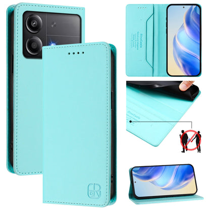 Xiaomi Poco X6 Neo 5G Dual-Folded Magnetic Suction RFID Blocking PU Leather Wallet Phone Case with Card Slots, Cash Pocket, Kickstand, Full Protective Flip Cover