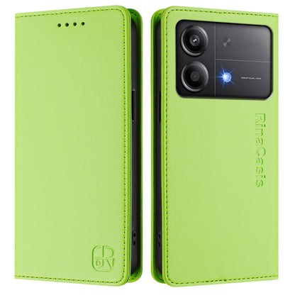 Xiaomi Poco X6 Neo 5G Dual-Folded Magnetic Suction RFID Blocking PU Leather Wallet Phone Case with Card Slots, Cash Pocket, Kickstand, Full Protective Flip Cover