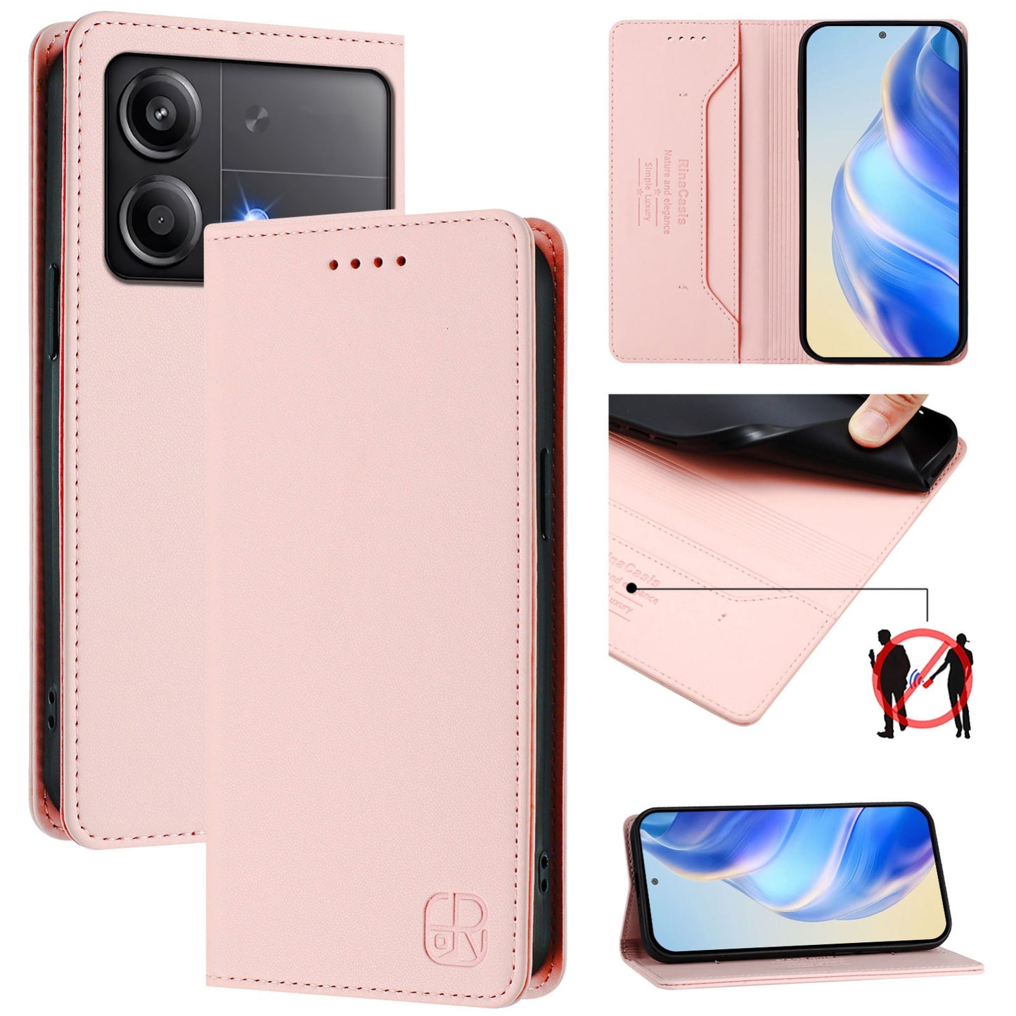 Xiaomi Poco X6 Neo 5G Dual-Folded Magnetic Suction RFID Blocking PU Leather Wallet Phone Case with Card Slots, Cash Pocket, Kickstand, Full Protective Flip Cover