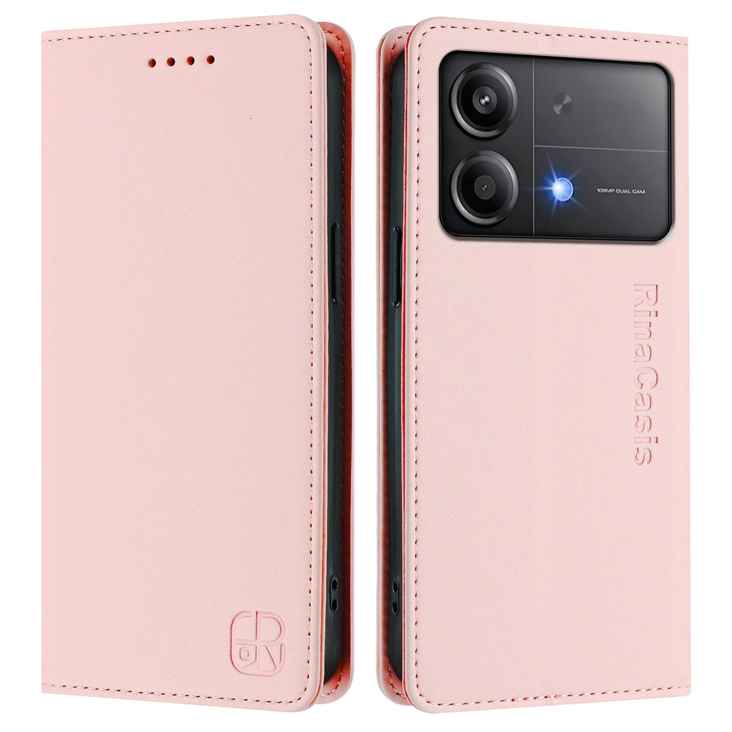 Xiaomi Poco X6 Neo 5G Dual-Folded Magnetic Suction RFID Blocking PU Leather Wallet Phone Case with Card Slots, Cash Pocket, Kickstand, Full Protective Flip Cover