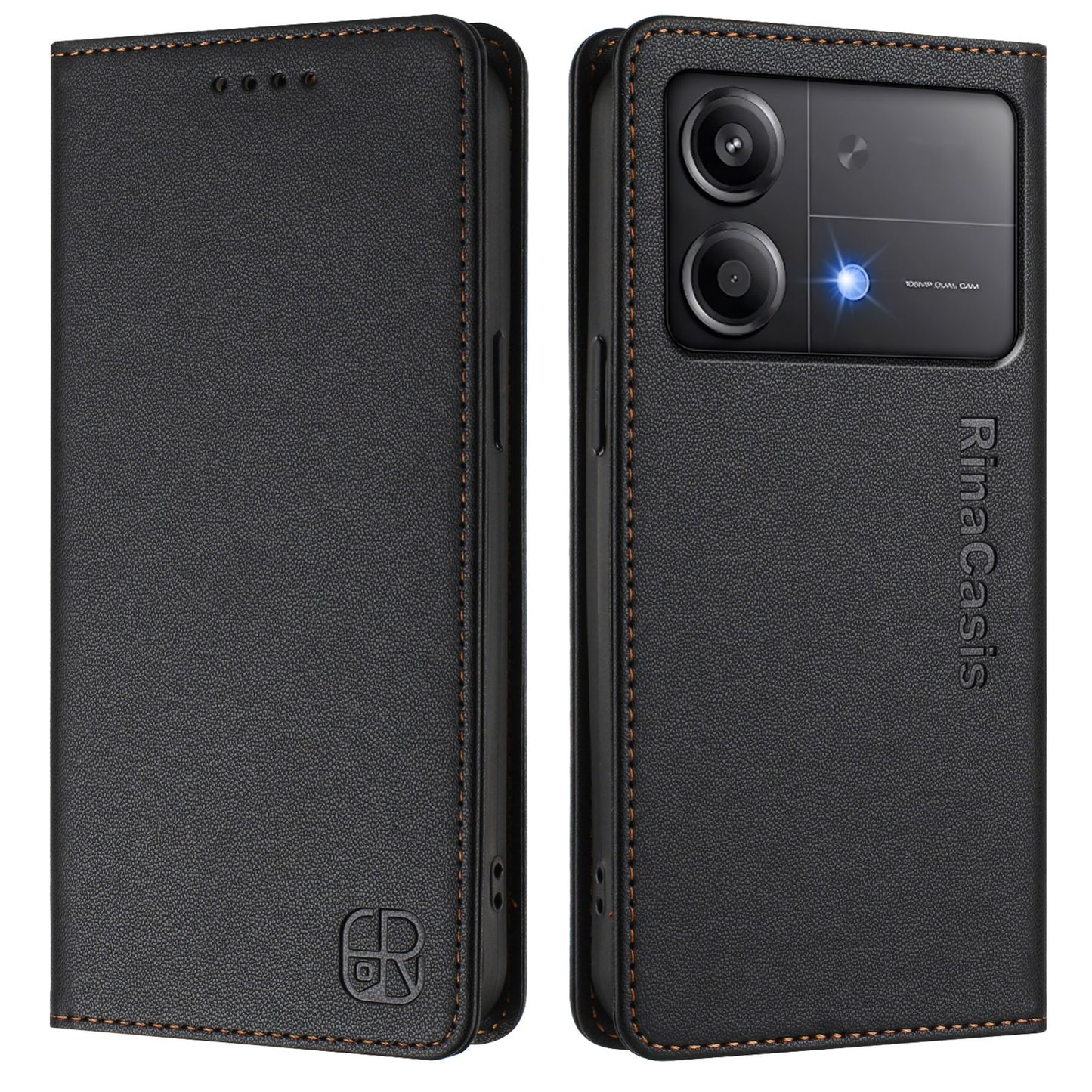 Xiaomi Poco X6 Neo 5G Dual-Folded Magnetic Suction RFID Blocking PU Leather Wallet Phone Case with Card Slots, Cash Pocket, Kickstand, Full Protective Flip Cover