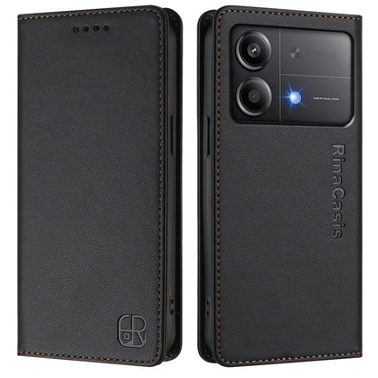 Xiaomi Poco X6 Neo 5G Dual-Folded Magnetic Suction RFID Blocking PU Leather Wallet Phone Case with Card Slots, Cash Pocket, Kickstand, Full Protective Flip Cover