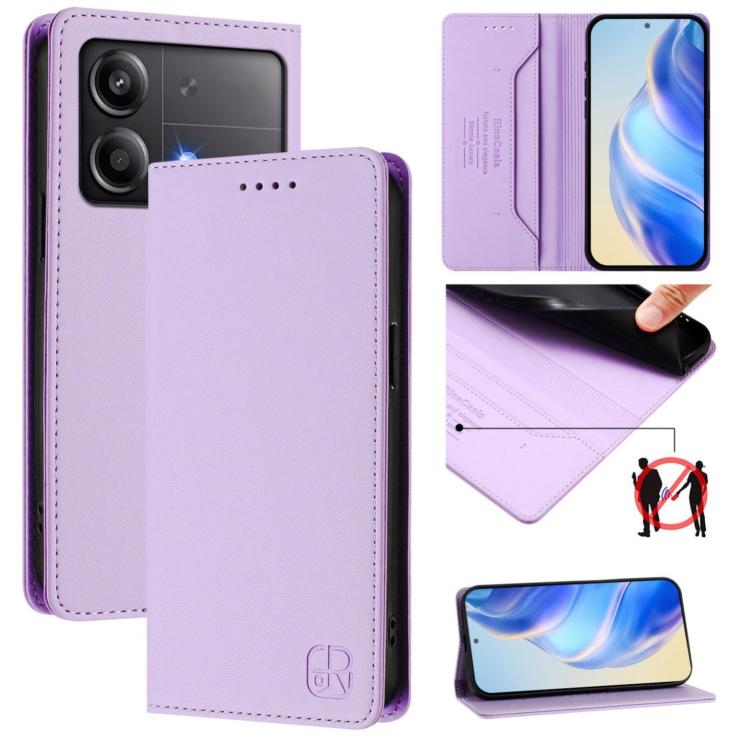 Xiaomi Poco X6 Neo 5G Dual-Folded Magnetic Suction RFID Blocking PU Leather Wallet Phone Case with Card Slots, Cash Pocket, Kickstand, Full Protective Flip Cover