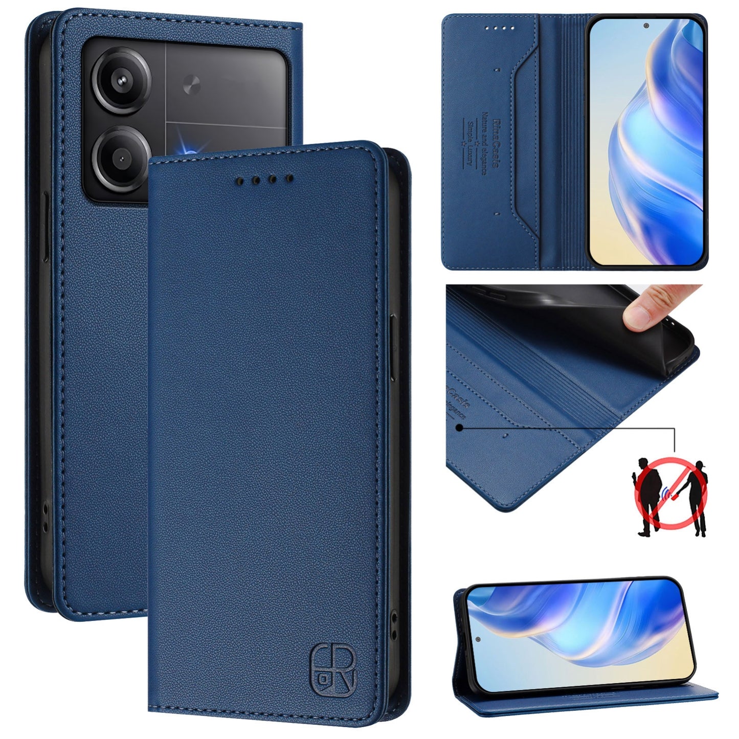 Xiaomi Poco X6 Neo 5G Dual-Folded Magnetic Suction RFID Blocking PU Leather Wallet Phone Case with Card Slots, Cash Pocket, Kickstand, Full Protective Flip Cover