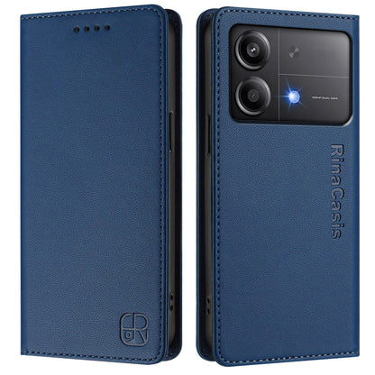 Xiaomi Poco X6 Neo 5G Dual-Folded Magnetic Suction RFID Blocking PU Leather Wallet Phone Case with Card Slots, Cash Pocket, Kickstand, Full Protective Flip Cover
