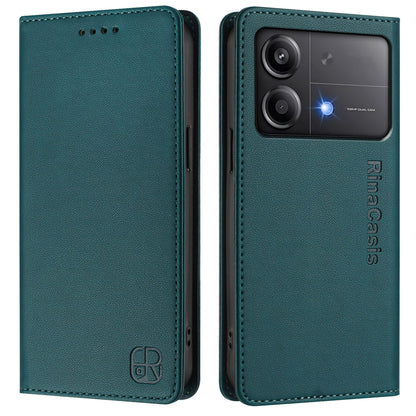 Xiaomi Poco X6 Neo 5G Dual-Folded Magnetic Suction RFID Blocking PU Leather Wallet Phone Case with Card Slots, Cash Pocket, Kickstand, Full Protective Flip Cover