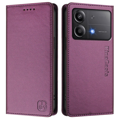 Xiaomi Poco X6 Neo 5G Dual-Folded Magnetic Suction RFID Blocking PU Leather Wallet Phone Case with Card Slots, Cash Pocket, Kickstand, Full Protective Flip Cover