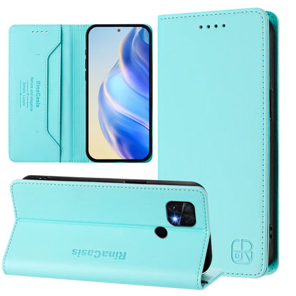 Xiaomi Poco C40 Dual-Folded Magnetic Suction RFID Blocking PU Leather Wallet Phone Case with Card Slots, Cash Pocket, Kickstand, Full Protective Flip Cover