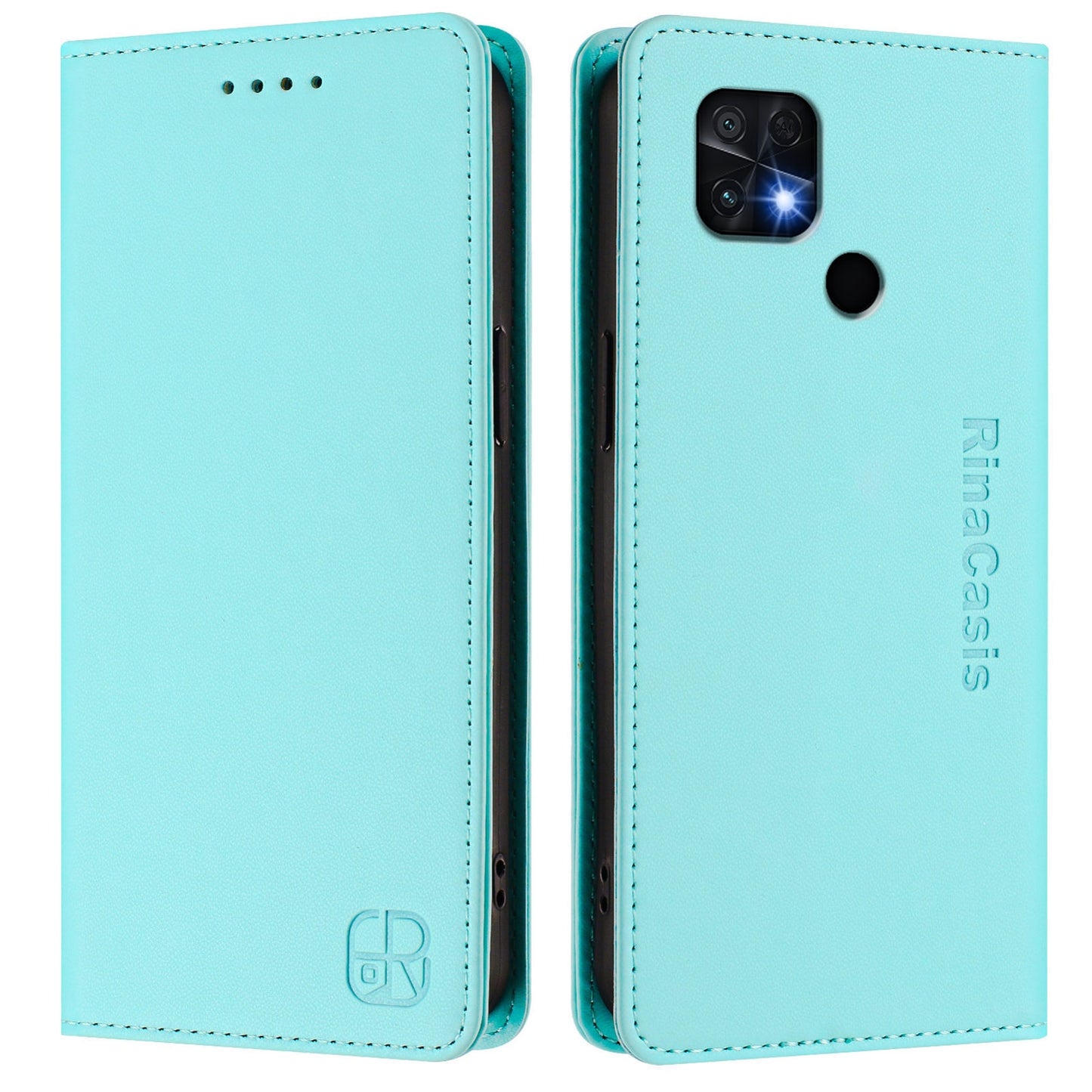 Xiaomi Poco C40 Dual-Folded Magnetic Suction RFID Blocking PU Leather Wallet Phone Case with Card Slots, Cash Pocket, Kickstand, Full Protective Flip Cover