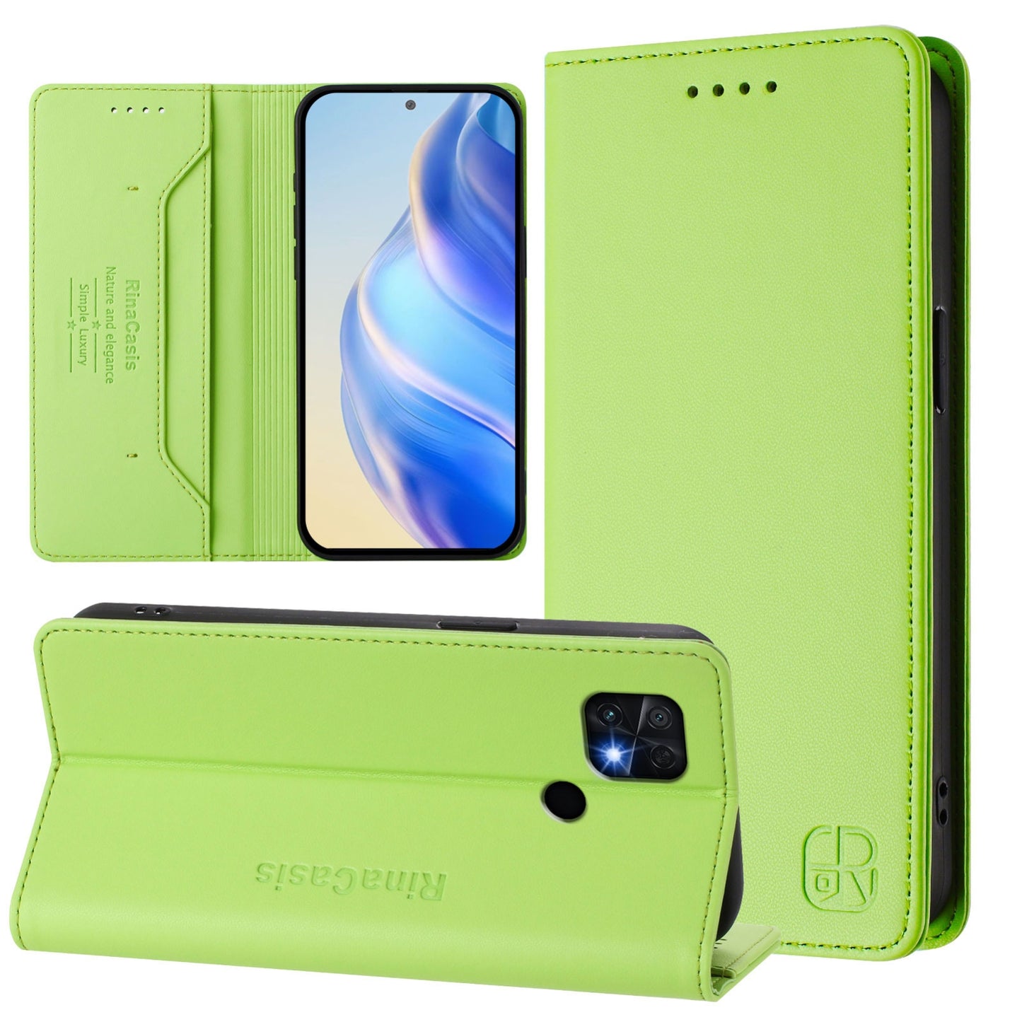 Xiaomi Poco C40 Dual-Folded Magnetic Suction RFID Blocking PU Leather Wallet Phone Case with Card Slots, Cash Pocket, Kickstand, Full Protective Flip Cover