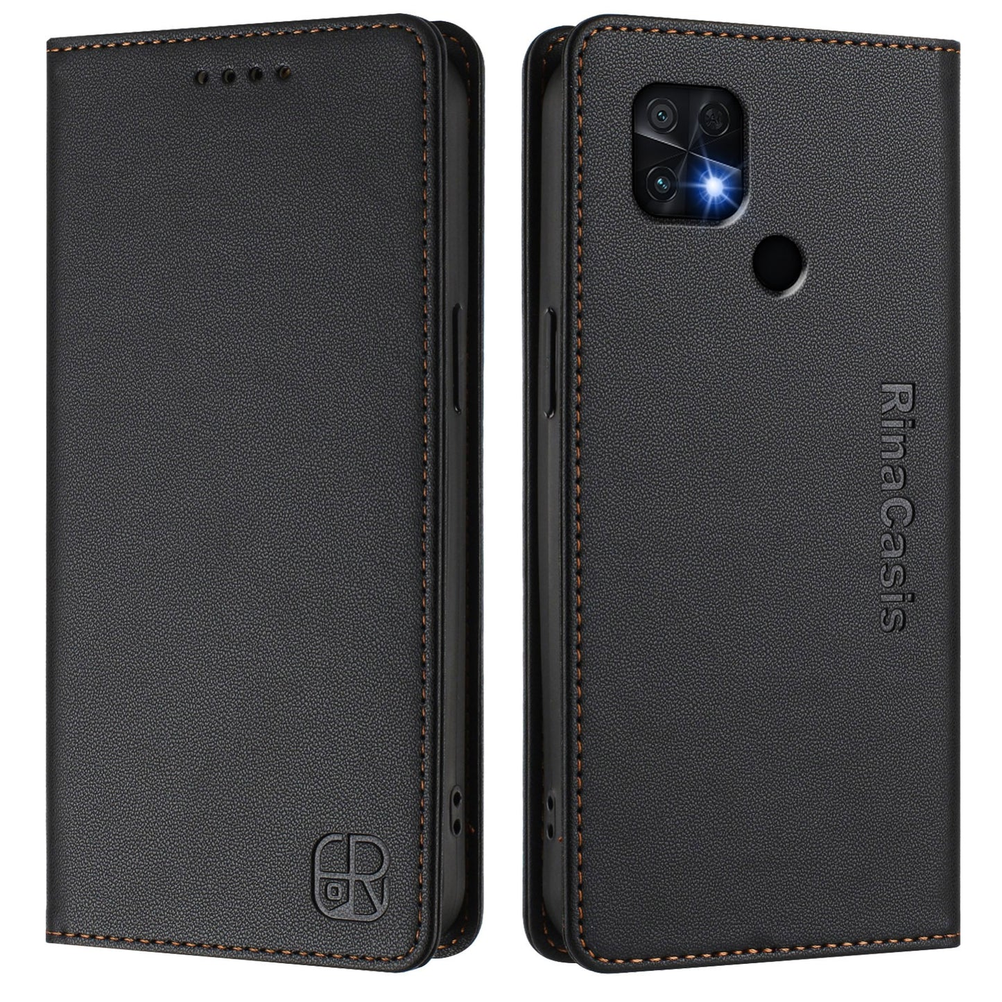 Xiaomi Poco C40 Dual-Folded Magnetic Suction RFID Blocking PU Leather Wallet Phone Case with Card Slots, Cash Pocket, Kickstand, Full Protective Flip Cover