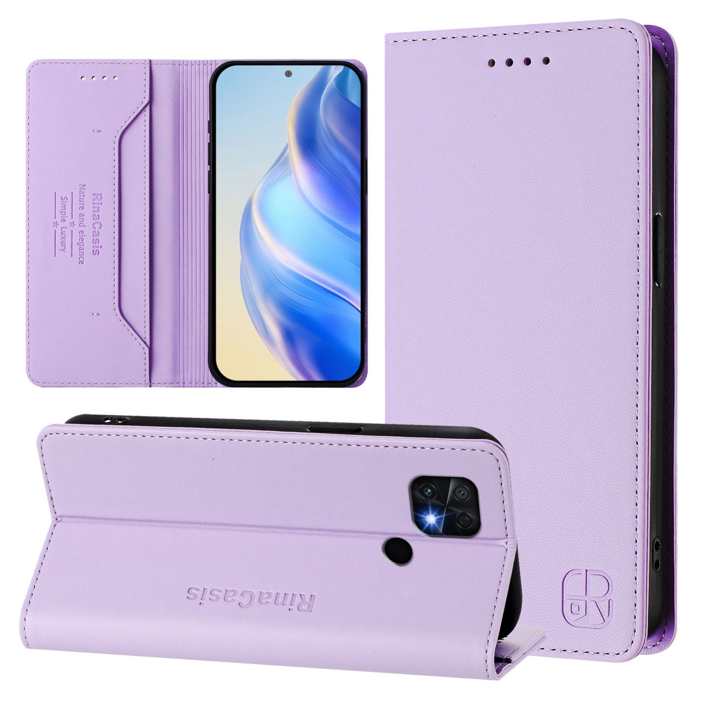 Xiaomi Poco C40 Dual-Folded Magnetic Suction RFID Blocking PU Leather Wallet Phone Case with Card Slots, Cash Pocket, Kickstand, Full Protective Flip Cover