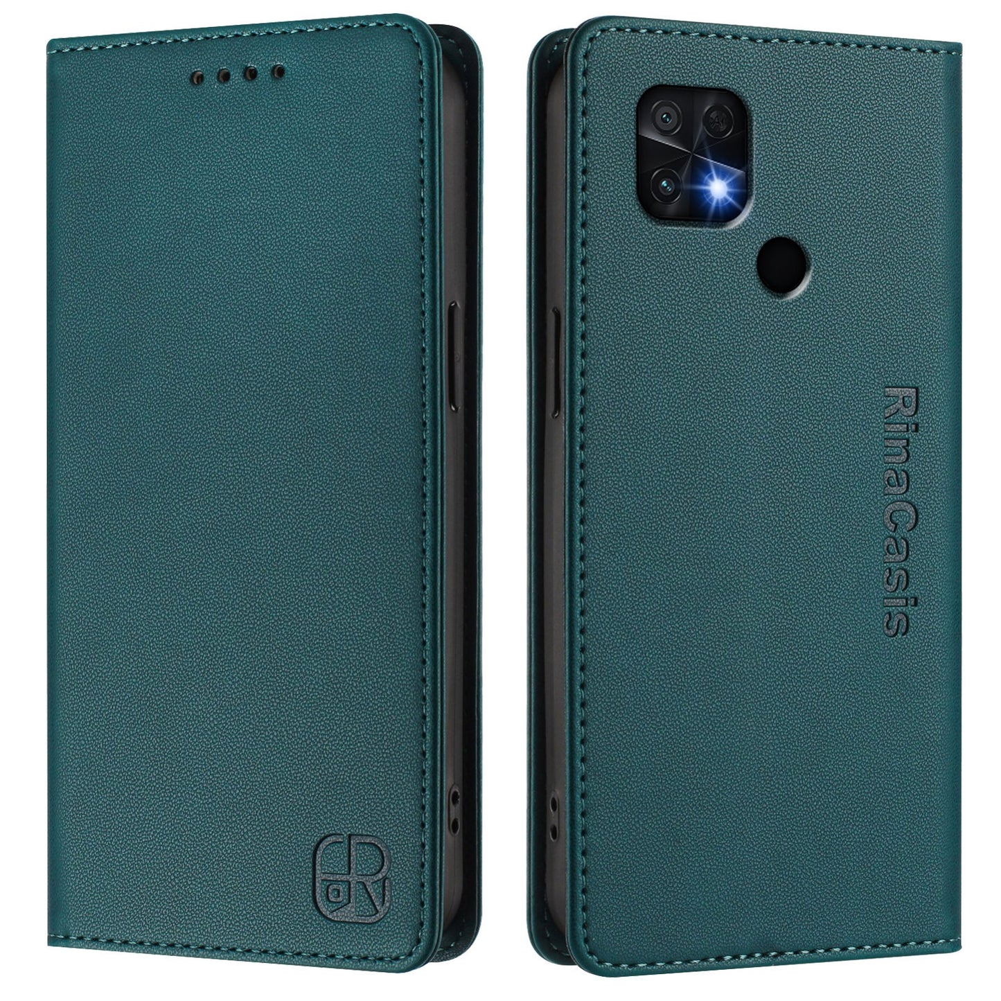 Xiaomi Poco C40 Dual-Folded Magnetic Suction RFID Blocking PU Leather Wallet Phone Case with Card Slots, Cash Pocket, Kickstand, Full Protective Flip Cover
