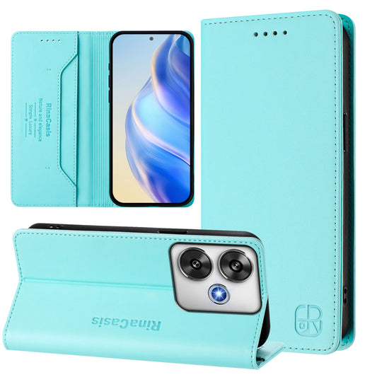 Xiaomi Poco F6 5G Dual-Folded Magnetic Suction RFID Blocking PU Leather Wallet Phone Case with Card Slots, Cash Pocket, Kickstand, Full Protective Flip Cover