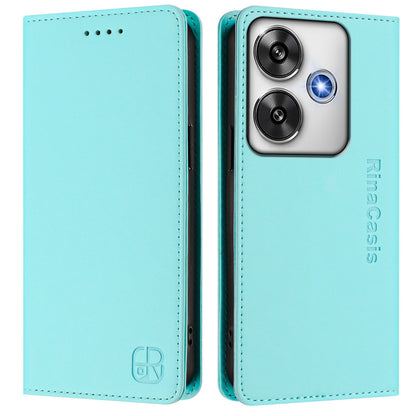 Xiaomi Poco F6 5G Dual-Folded Magnetic Suction RFID Blocking PU Leather Wallet Phone Case with Card Slots, Cash Pocket, Kickstand, Full Protective Flip Cover