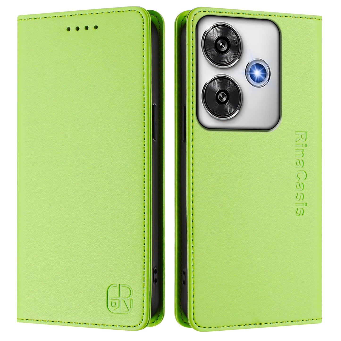 Xiaomi Poco F6 5G Dual-Folded Magnetic Suction RFID Blocking PU Leather Wallet Phone Case with Card Slots, Cash Pocket, Kickstand, Full Protective Flip Cover