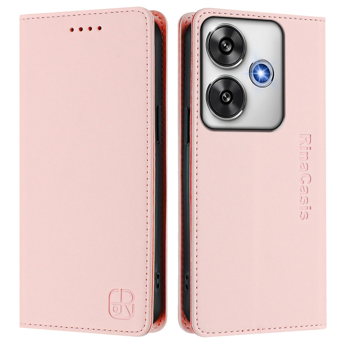 Xiaomi Poco F6 5G Dual-Folded Magnetic Suction RFID Blocking PU Leather Wallet Phone Case with Card Slots, Cash Pocket, Kickstand, Full Protective Flip Cover