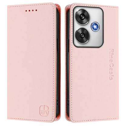 Xiaomi Poco F6 5G Dual-Folded Magnetic Suction RFID Blocking PU Leather Wallet Phone Case with Card Slots, Cash Pocket, Kickstand, Full Protective Flip Cover