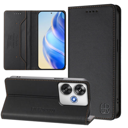 Xiaomi Poco F6 5G Dual-Folded Magnetic Suction RFID Blocking PU Leather Wallet Phone Case with Card Slots, Cash Pocket, Kickstand, Full Protective Flip Cover