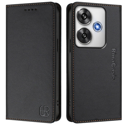 Xiaomi Poco F6 5G Dual-Folded Magnetic Suction RFID Blocking PU Leather Wallet Phone Case with Card Slots, Cash Pocket, Kickstand, Full Protective Flip Cover
